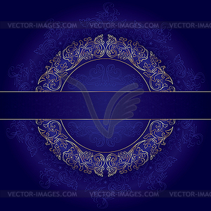 Floral gold frame with vintage patterns on violet - vector clipart