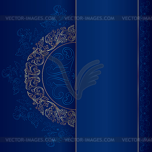 Gold vintage floral patterns on blue background - vector image
