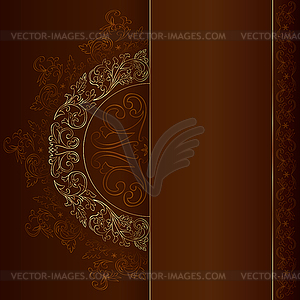 Gold vintage floral patterns on brown background - vector clipart