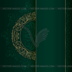 Gold vintage floral patterns on green background - vector clip art