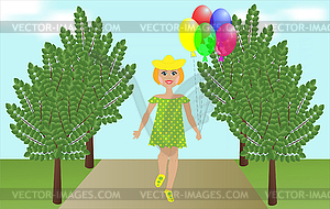 Girl with balloons - vector clip art