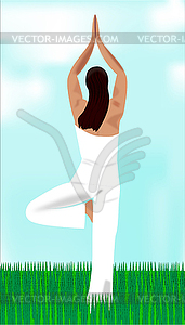 Girl doing yoga outdoors - vector clipart