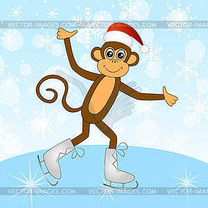 Cheerful monkey on skates - vector image