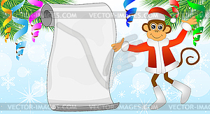 Monkey shows on sheet of paper - vector clipart