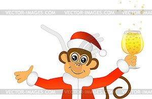 Monkey with glass of champagne - color vector clipart