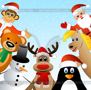 Christmas card with animals - vector clipart