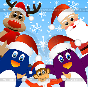 Christmas card with animals - vector image