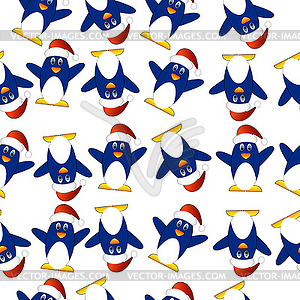 Seamless Christmas background with penguins - vector image