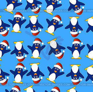 Seamless Christmas background with penguins - stock vector clipart