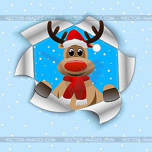 Funny reindeer in Christmas hat - vector clip art