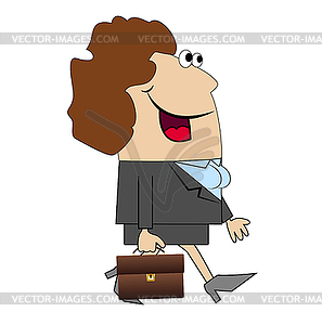 Woman with briefcase goes to work - vector clip art