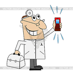 Male doctor in hurry to call - vector image