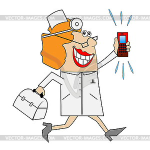 Woman doctor in hurry to call - vector image