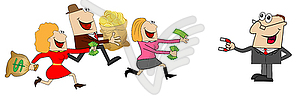 Funny people fleeing with money - vector clip art