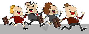 Funny people with portfolios run to work - vector clip art