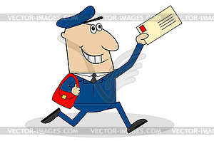 Man postman runs with letter in hand - royalty-free vector clipart