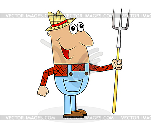 Male farmer with pitchfork in hands - vector clip art