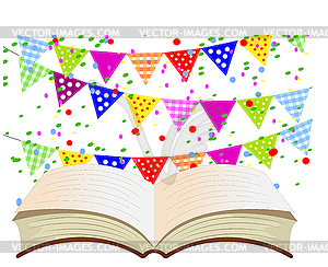 Brightly colored flags and open book - vector image