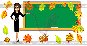 Teacher near chalkboard - vector image