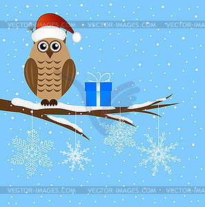 Owl sits on tree branch - vector clipart