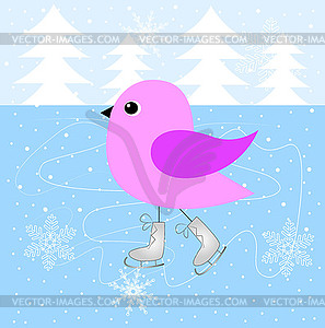 Bird skating on ice - vector clip art