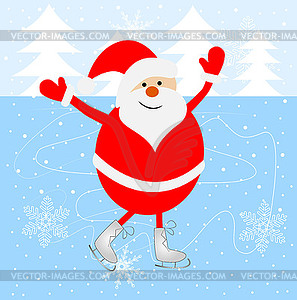 Jolly Santa Claus skating on ice - vector image