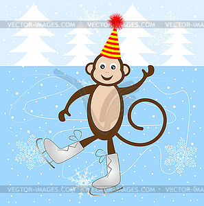 Cheerful monkey skate on ice - vector clipart