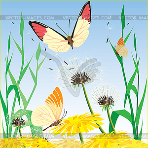 Tree with butterflies and dragonflies - vector image