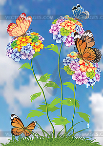 Tree with butterflies and dragonflies - vector clipart