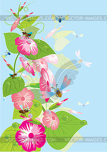 Tree with butterflies and dragonflies - vector image