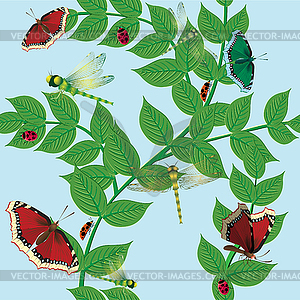 Flower background with butterflies and - vector image