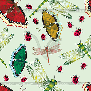 Flower background with butterflies and - vector image