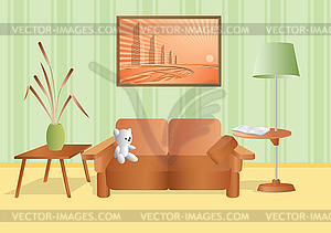 Room with bouquet and sofa - vector clipart