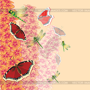 Tree with butterflies and dragonflies - vector clipart