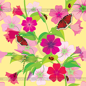 Flower background with butterflies and - vector clip art