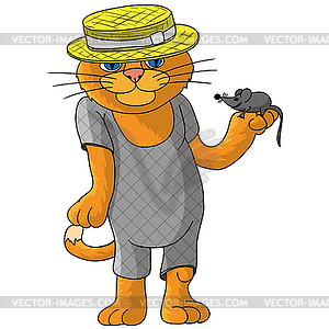 Hilarious cat in straw hat - vector clipart