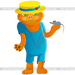 Hilarious cat in straw hat - vector clipart