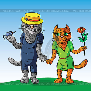 Hilarious cat in straw hat - stock vector clipart