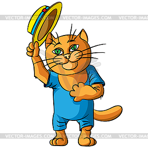 Hilarious cat in straw hat - vector clip art