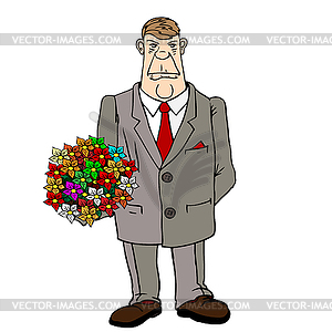 Man arrives with flowers for date - vector clipart