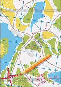 Map of trip on forests - stock vector clipart