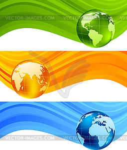 Набор баннеров с глобусом - векторный клипарт / векторное изображение