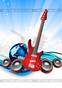 Background with guitar and earth - vector clip art