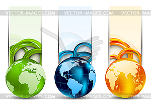 Set of banners with globes - vector image