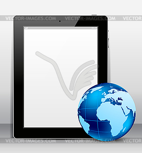 Tablet pc with globe - vector image