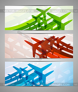 Set of banners with airplanes - color vector clipart