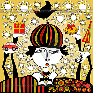 Clown with presents - royalty-free vector image