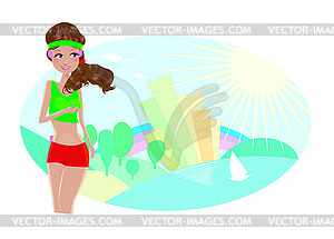 Girl running - color vector clipart