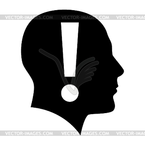 Human face with exclamation mark - vector image