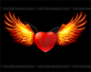 Heart in fiery wings - vector clip art